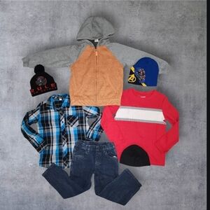 Boys 7-piece Clothing Lot Size 6/7  Hoodie Sweater Longsleeve Button Up & Hats